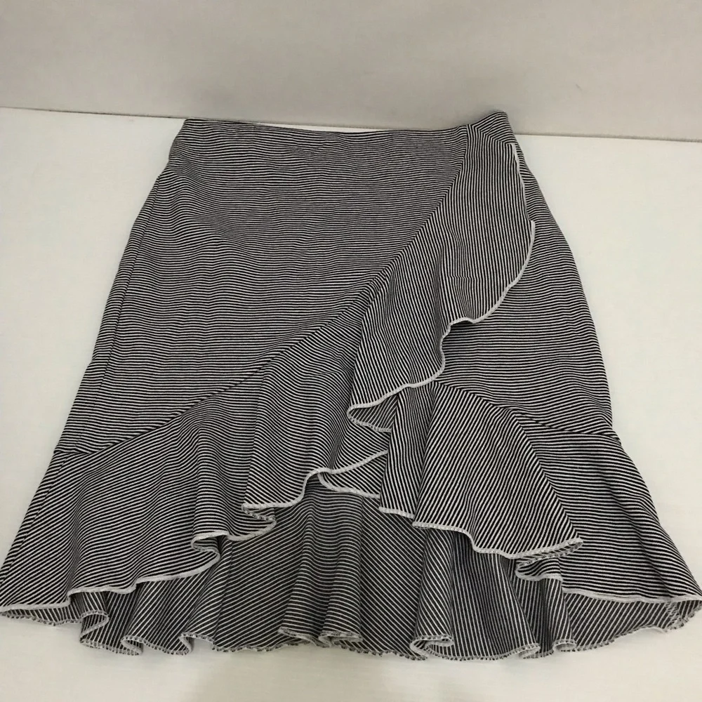 Club Monaco Striped Ruffled Midi Skirt - Navy and White Size S